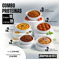 Combo Proteína Semanal (Paga 10, Lleva 11) — El Combo Proteína Semanal Incluye: 2 pollo al curry 3 carne desmechada 2